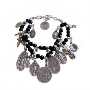 NEW LOVE AND HONOR JESUS women's faith & charm double strand medal bracelet in b